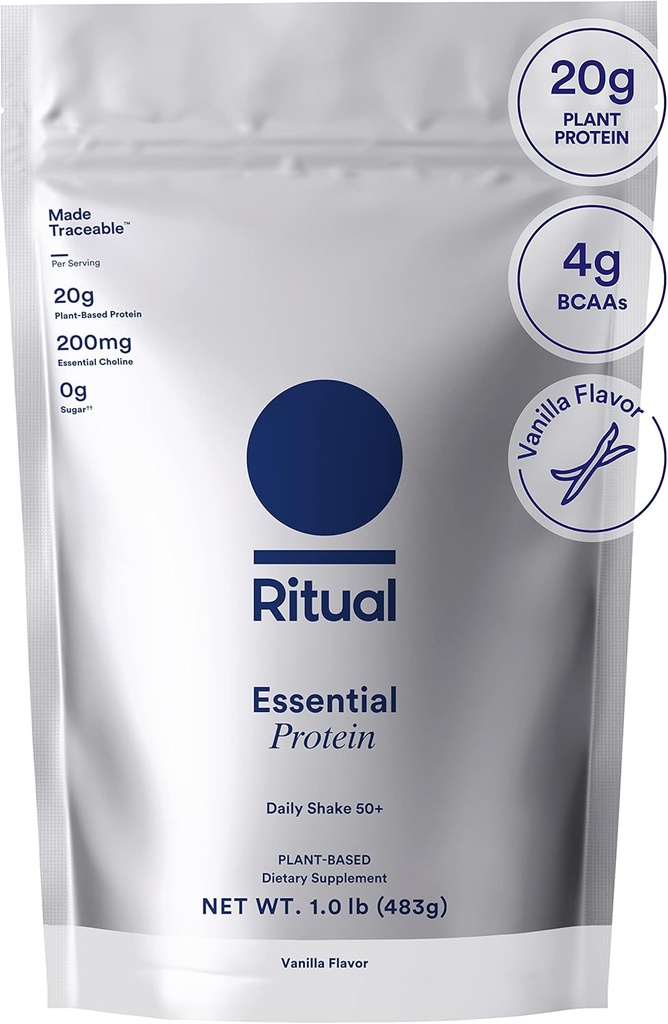 BCAA를 가진 Ritual 50+ Vegan 단백질 분말: 미국에 있는 재생한 농장에서 20g 유기 완두 단백질, 근거한 식물, 손으로 초래된 바닐라, 3rd 당 시험해, 글루텐 자유로운, 낙농장 자유로운, 비 GMO, 1개 Lbs