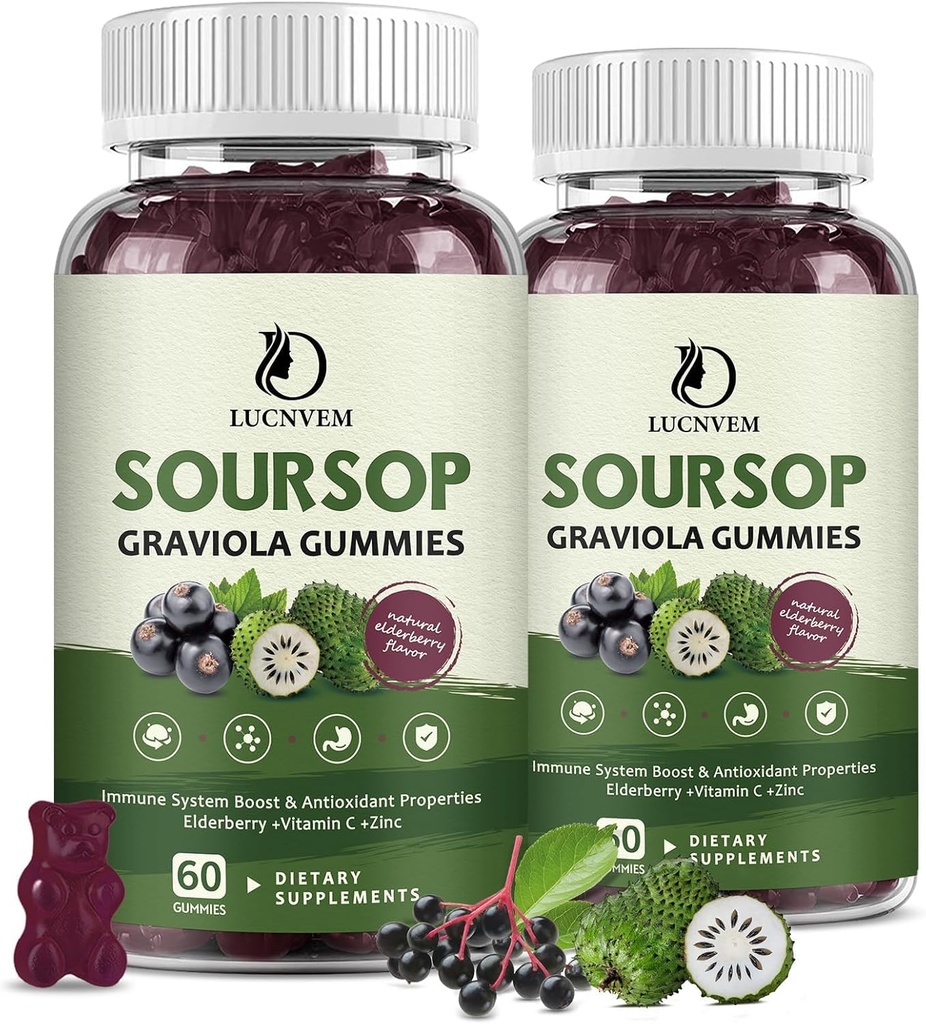 유기 Soursop Graviola Gummies, 자연 산화 방지제, 세포 지원 및 재생, 면역 부스트 및 피부, Vegan- 60 일 공급을 위한 Multivitamin에 있는 Elderberry Rich를 가진 Soursop 추출물