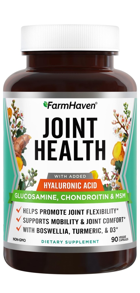FarmHaven Glucosamine Chondroitin MSM with Boswellia, Turmeric|Hyaluronic Acid & Vitamin D3 | 관절 및 근육 건강 및 염증 대응 촉진 | 비 GMO 및 글루텐 무료 | 90 캡슐