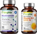 비스듬한 B-3 니코틴아미드 500 mg 180 Vcaps 플러스 무료 비타민 D-3 5000 IU 30 Softgels - 니코틴아미드 Niacin 자연적인 홍조 자유로운 비타민 공식 - 지원 피부 세포 건강
