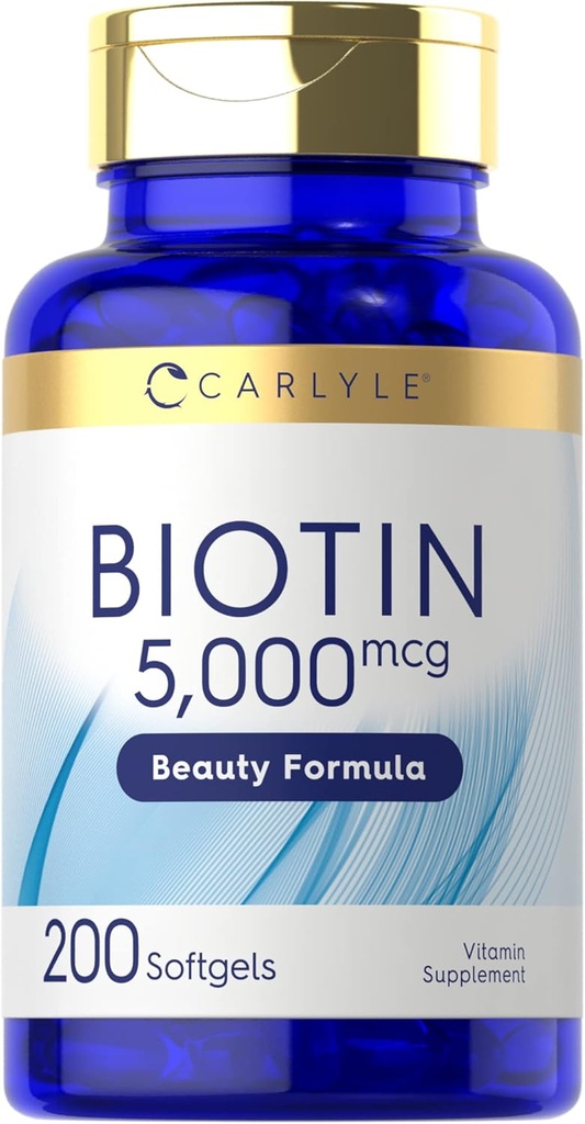 Carlyle Biotin 5000mcg Softgels | 200 개 | 헤어 피부와 손톱의 비타민 | 비 GMO, 글루텐 무료 보충