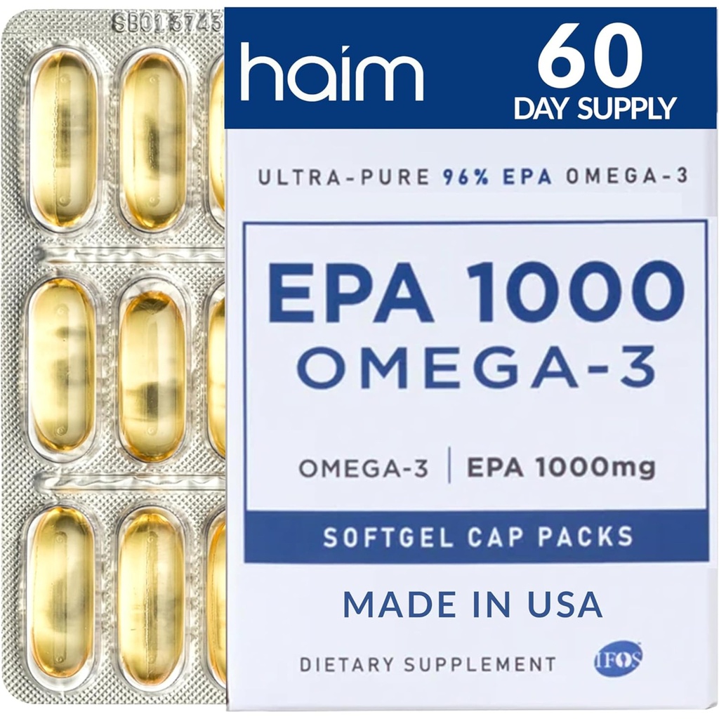 HAIM EPA1000 – 높 순수성 EPA 물고기 기름 보충교재 – 심장, 뇌 & 합동 건강을 위한 1,100mg Omega-3 – 약제 급료 Softgels – 순수한, Burpless 캡슐 – 60 Softgels – 미국에서 만드는