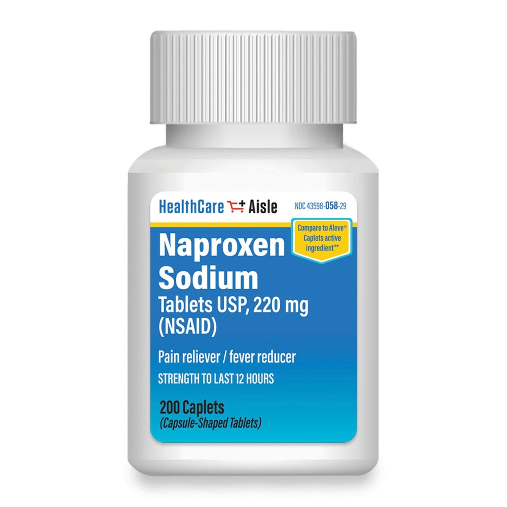 HealthCareAisle Naproxen 나트륨, 220 mg - 200 캡슐 - 통증 Reliever 및 Fever 흡진기, 최대 12 시간의 완화