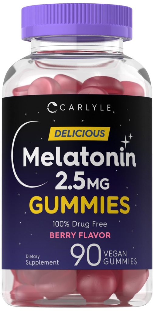Carlyle Melatonin 2.5 mg Gummies | 90 개 | 베리 맛 거미 보충 | Vegan, Non-GMO, 글루텐 무료