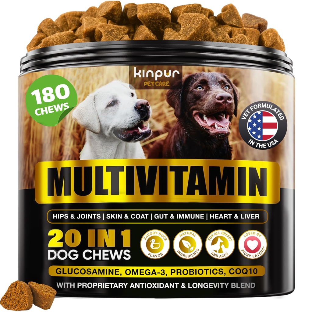 20-in-1 개 Multivitamin 보조 식품 - 면역, 소화, 관절 및 심장 건강 지원 - Biotin, Msm, Cranberry, Glucosamine for Dogs - 180 Chews