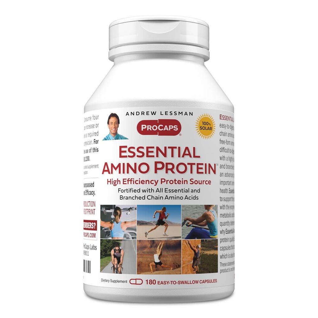 ANDREW LESSMAN Essential Amino Protein 180 캡슐 - Essential 및 Branched Chain Amino Acid의 높은 생체 사용 가능한 단백질 소스. 주요 기관 및 조직의 구조 및 기능 지원.