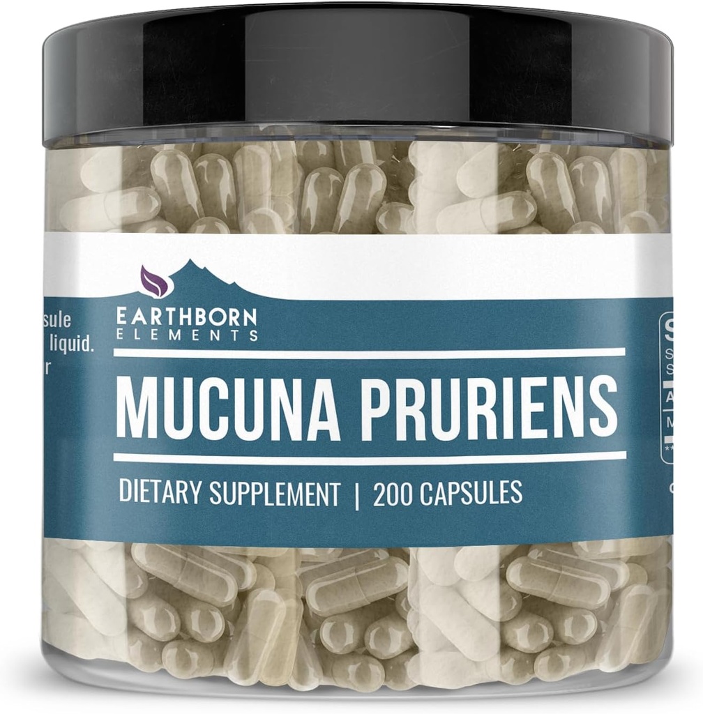 Earthborn 성분 Mucuna Pruriens 추출물, 200의 캡슐, 첨가물 없음 또는 충전물