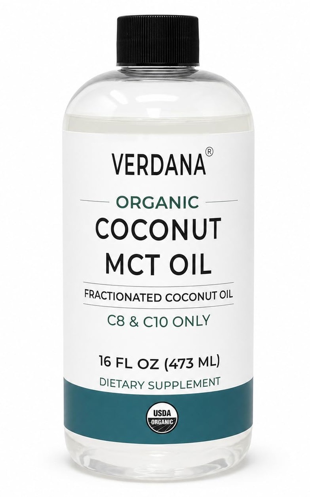 Verdana Organic MCT Oil 16 oz - Keto Coffee, Unflavored Natural Oil Pulling Mouthwash & Massage - 코코넛 Derived, Fractionated– Medium Chain C8 C10 – Non-GMO, Kosher