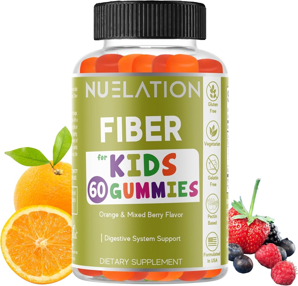 아이들을위한 섬유 Gummies - 60 카운트 - 채식주의 자, 글루텐 무료, 젤라틴 무료, 어린이를위한 섬유 보충 - 소화를 지원하는 Prebiotic 섬유, Bowel 운동 및 면역 건강을
