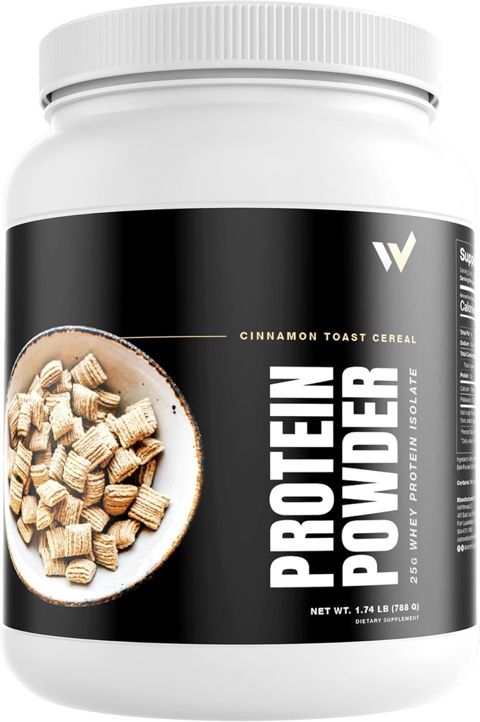 Ashton Hall의 Whey Protein Isolate Powder - 프리미엄 Cinnamon Toast Cereal 맛 - 저탄소, 근육 성장 및 회복을위한 높은 프로테인 Shake, 스쿠 퍼 당 Whey Protein의 25g로 포장