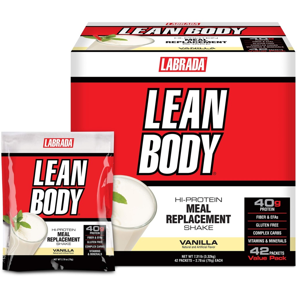 Labrada Lean 몸 MRP 올인원 바닐라 식사 보충 Shake, 40g 단백질, Whey 혼합, 8g 건강한 지방 EFA의 & 섬유, 22 비타민 및 무기물, 인공 색소, 글루텐 없음, (42 패킷)