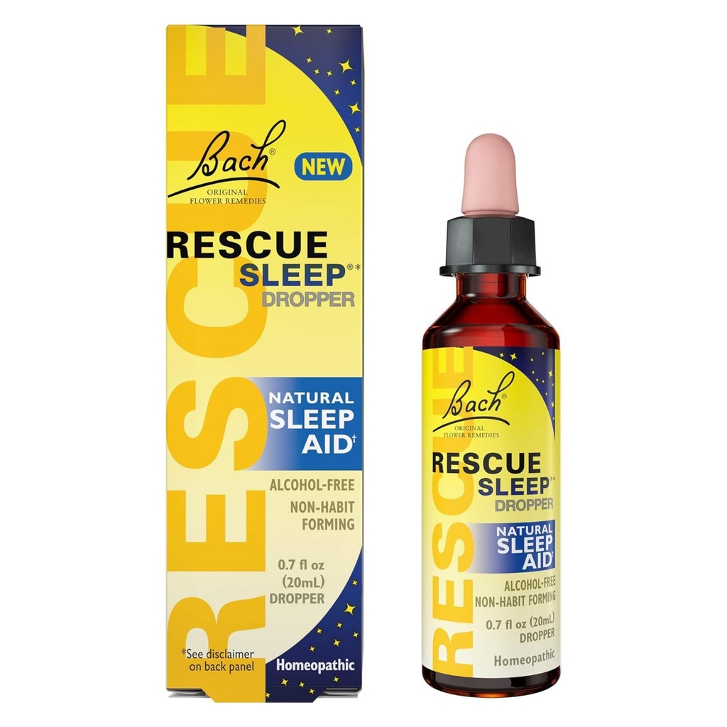 Bach RESCUE SLEEP Dropper 20mL, 천연 수면 보조, Homeopathic Flower Esssence, 멜라토닌, 설탕, & 글루텐, 가족 친화적 인 비 알콜 공식
