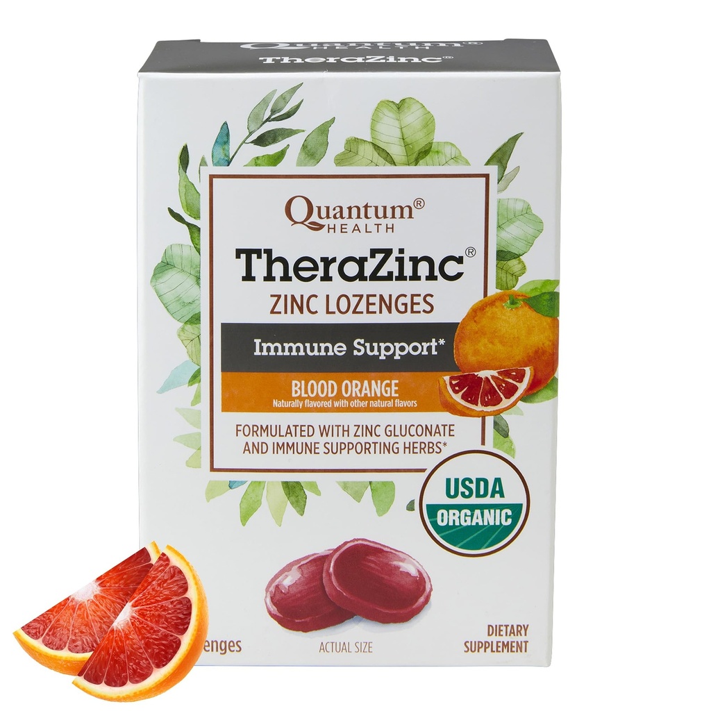 Quantum 건강 TheraZinc 유기 아연 Lozenges Echinacea & 성인 & 아이 12+를 위한 꿀 면역 지원 자연적인 맛의 혈색 주황색 빠른 기복 없음 aftertaste - 25 조사