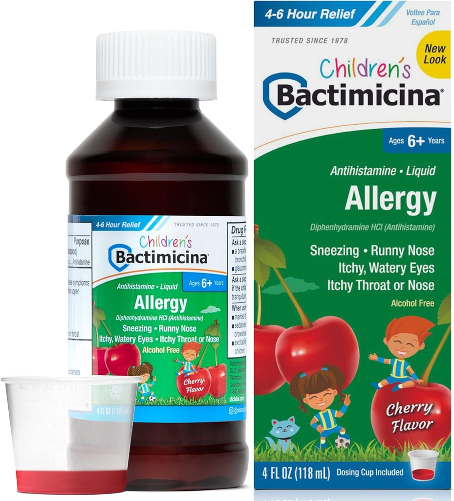 Bactimicina 아이들의 액체 - 어린이 약 - 6 세 이상 - 달콤한 체리 맛 - 4 Fl OZ