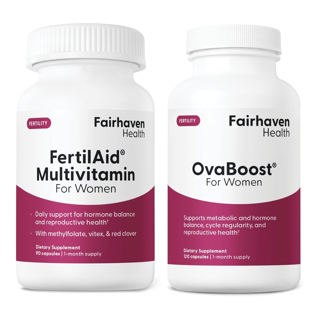 여성 및 Ovaboost 콤보에 대한 FertilAid, 여성 불임 보충 및 Myo-Inositol, Vitex 및 비타민과 천연 불임, 사이클 정기 및 계란 품질, 1 개월 공급