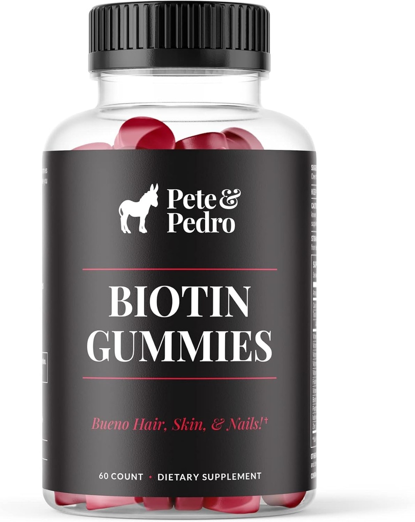 머리, 피부 & 손톱에 대한 Pete & Pedro BIOTIN Gummies 여성 & 남성에 대 한 성장 |Hair는 더 강한 피부, & 손톱에 대 한 보충을 성장 | 체리 Biotin Gummy 5000mcg 서빙 | 체리 탱크에 참조, 60 조사