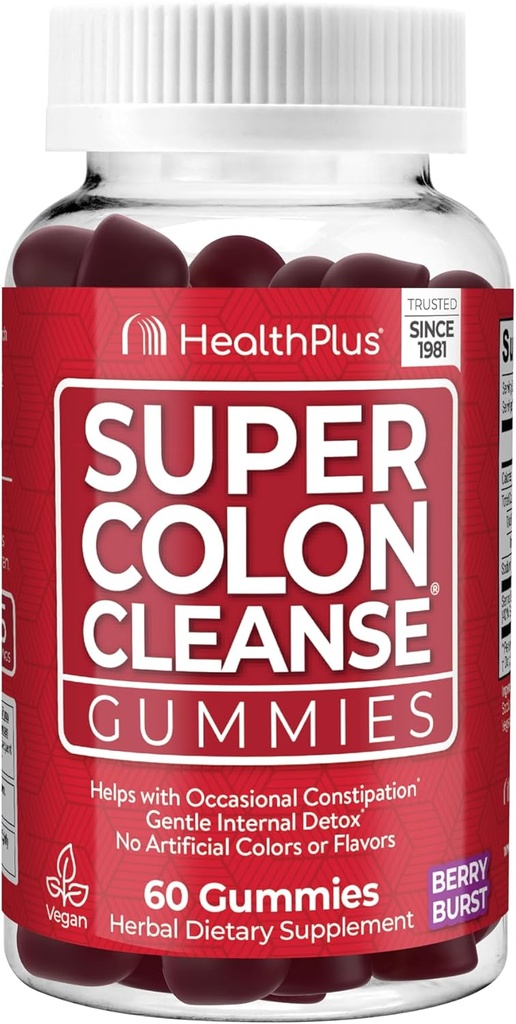 건강 Plus Super Colon Cleanse Gummies 15 Occasional Constipation, Natural Senna Leaf Extract, Dietary Supplement, 혼합 Berry 맛, 60 카운트의 Gentle Overnight Relief 공급