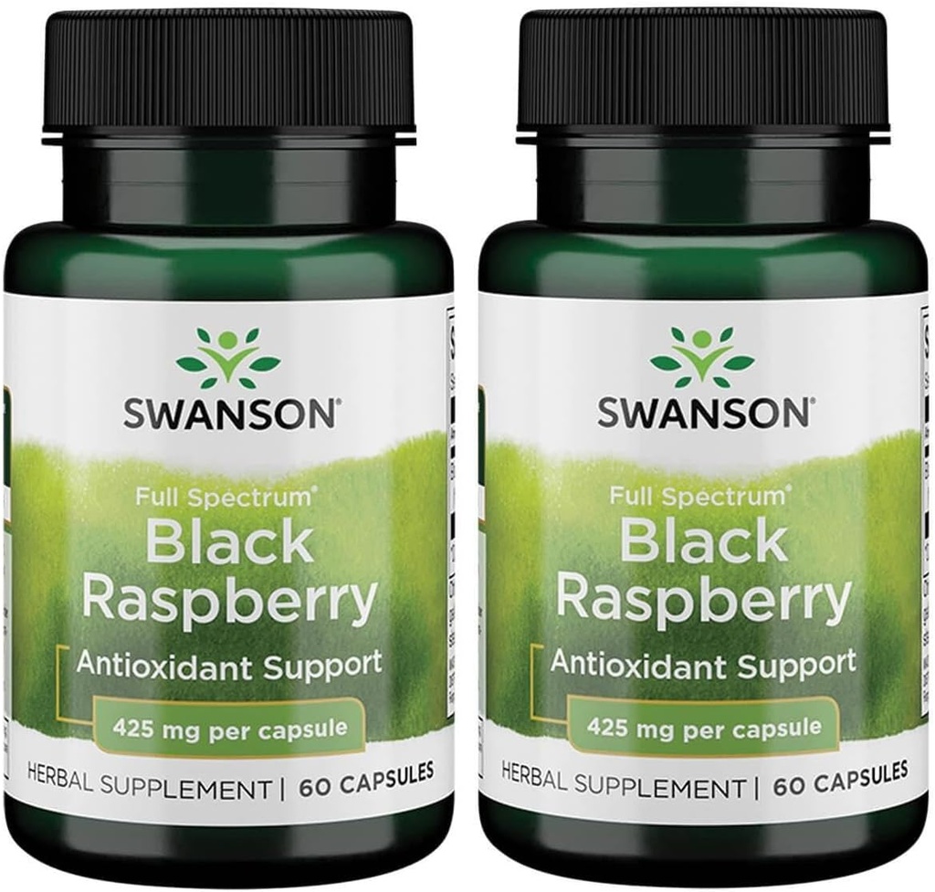 Swanson Black Raspberry - 전체 웰빙 지원을위한 초본 보충 - Flavonoids 및 비타민 C의 천연 소스 - (60 캡슐, 425mg 각) (2 팩)