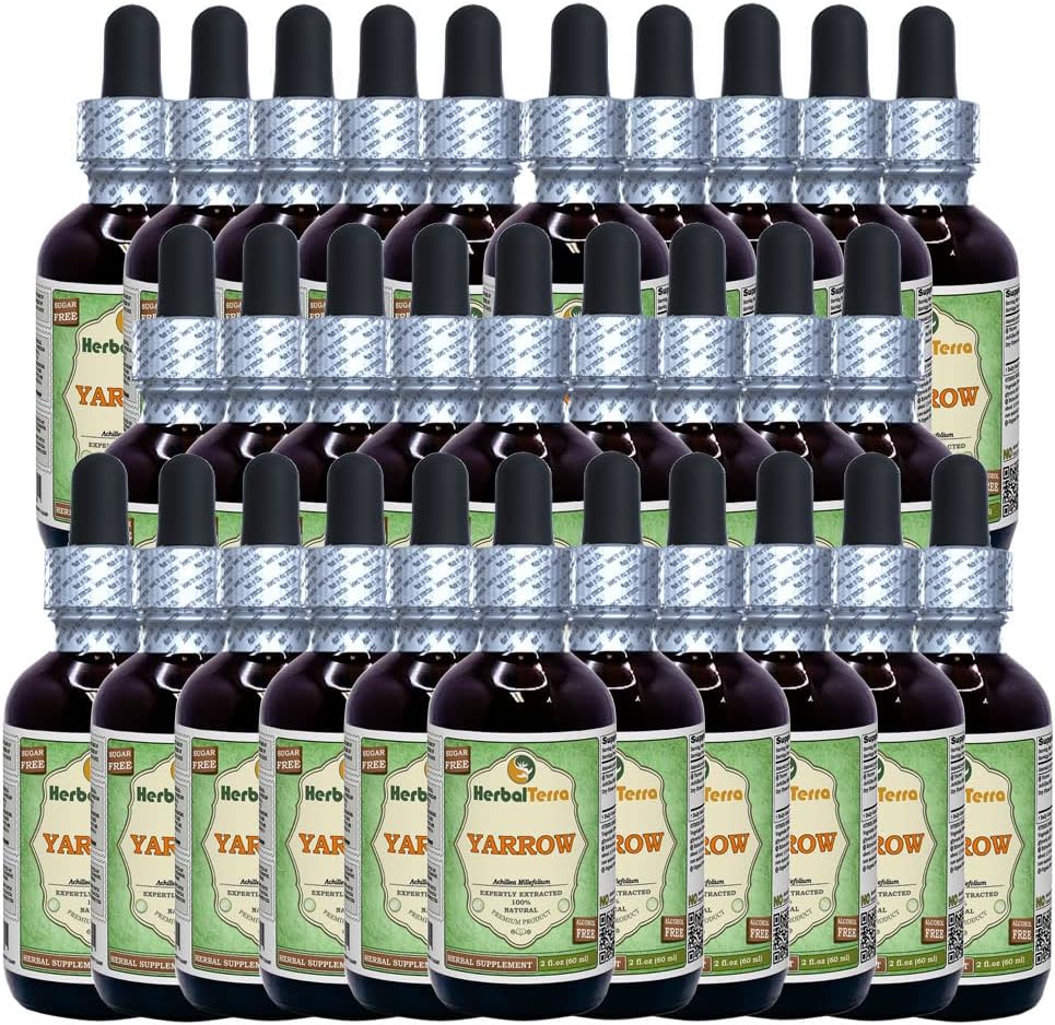 Yarrow (Achillea Millefolium) 글리세라이트, 유기 건조 꽃 알코올 무료 액체 추출 (브랜드 이름: HerbalTerra, Proudly Made in USA) 30x2 fl.oz (30x60 ml)