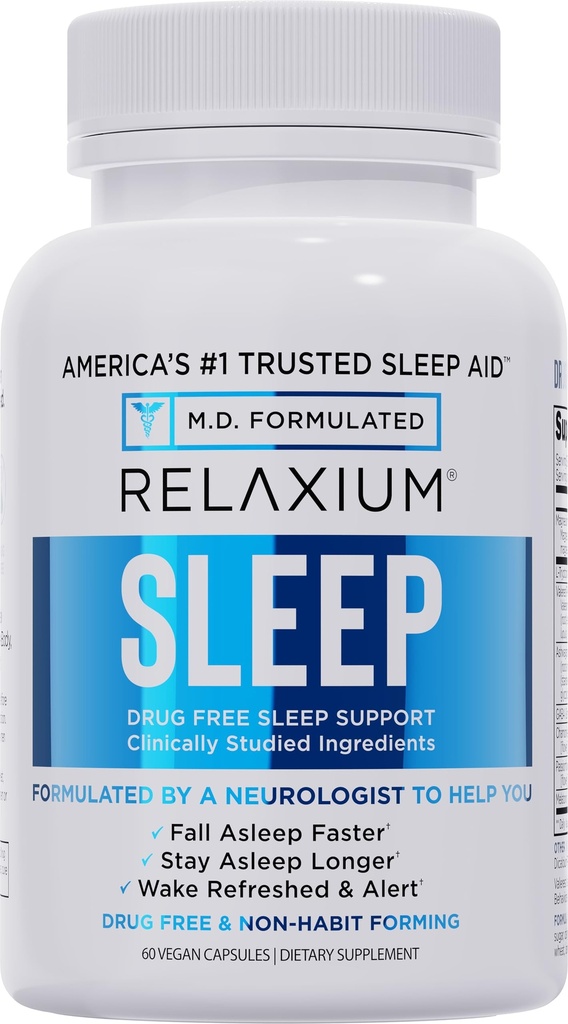 Relaxium Sleep Aid – 성인을위한 전문 강도 공식 | 5mg Melatonin, 마그네슘 글리세린, Valerest & Ashwagandha | 수면 지원의 비하 비트 | 60 캡슐, 30 일 공급