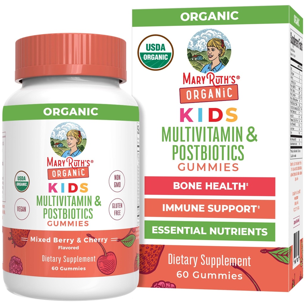 MaryRuth Organics Kids Vitamins | USDA Organic | 다비타민 구미 + 생생물 4세|라토바스티어 Rhamnosus | Vegan | Non-GMO | 60 개