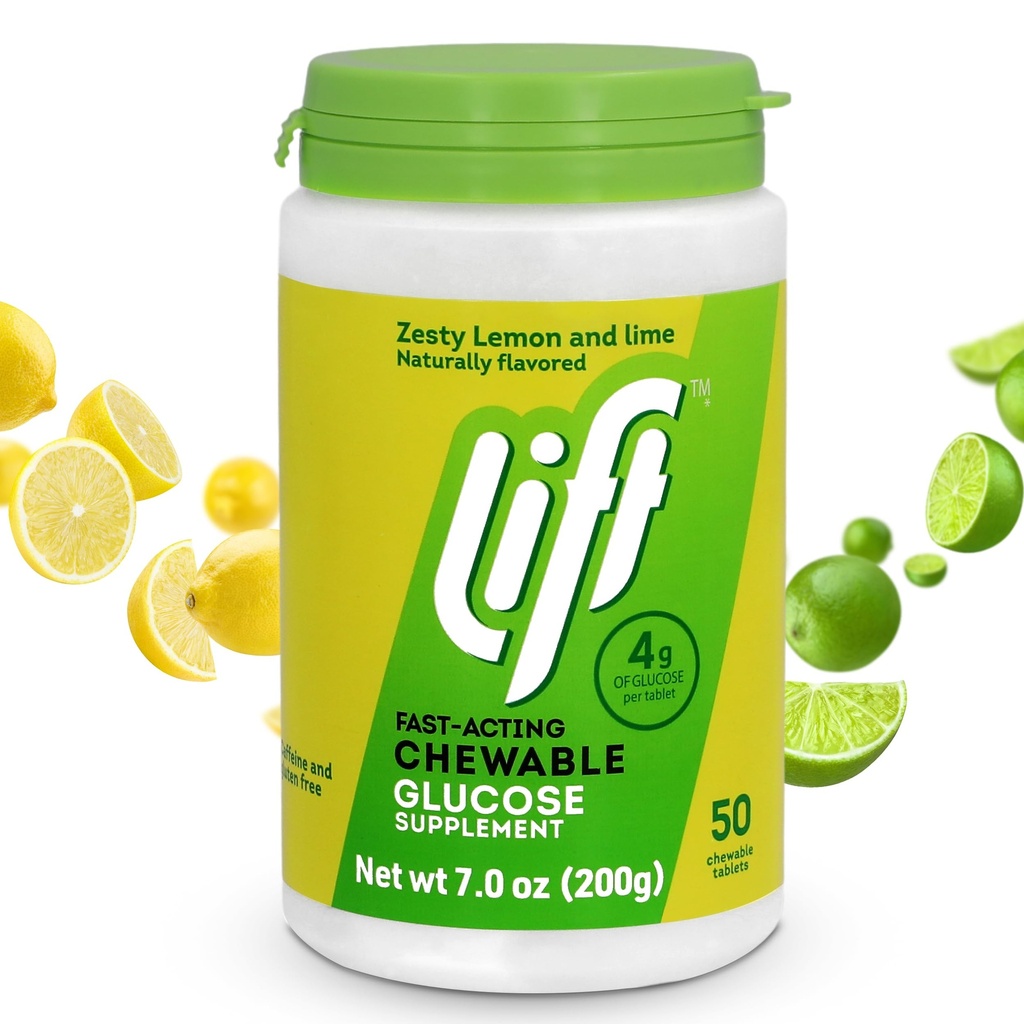 Lift Glucose | 빠른 인용 포도당 킬레이트 에너지 정제 | 레몬 & 라임 | 50캐럿 항아리