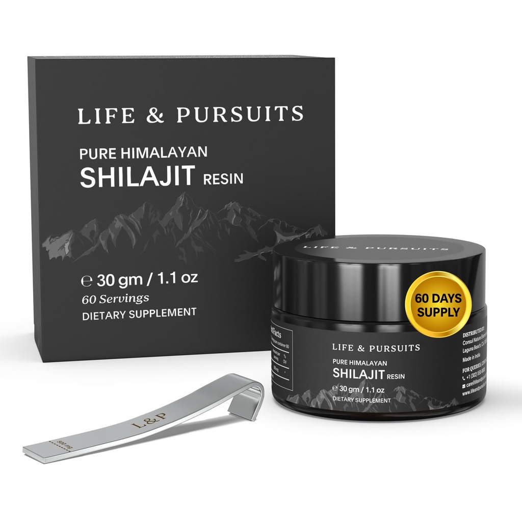 생활 & 추적 100% 순수한 진짜 인도 Himalayan Shilajit 수지, 1.1 oz 500mg의 최소한도 75% Fulvic 산, 85+ 추적 무기물, 남자 3rd 당 실험실 시험 보고서를 위한 규정식 보충교재, 60의 서빙 (포장 1)