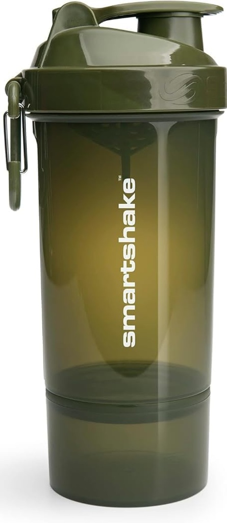 Smartshake O2GO ONE 플라스틱 단백질 셰이커 병 800 ml | 27 oz - 누설 나사 - 뚜껑 - BPA 무료 - 유니섹스 - 육군 녹색