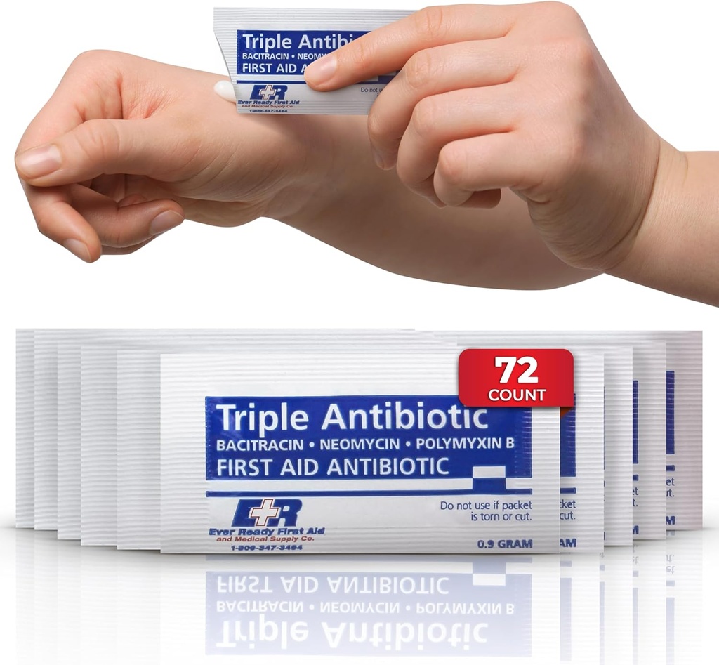 Triple Antibiotic Ointment .9gr Packets – 절단, 스크랩, 화상 – Neomycin, Bacitracin, Polymyxin B – 72 카운트의 첫 번째 보조 크림