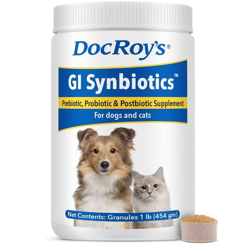 Doc Roy의 GI Synbiotics Probiotic & Prebiotic Granules for Dogs & Cats – 라이브 문화, BgMOS & Beta Glucans와 소화 및 면역 건강 보충 – 닭 맛 – 454g 과립