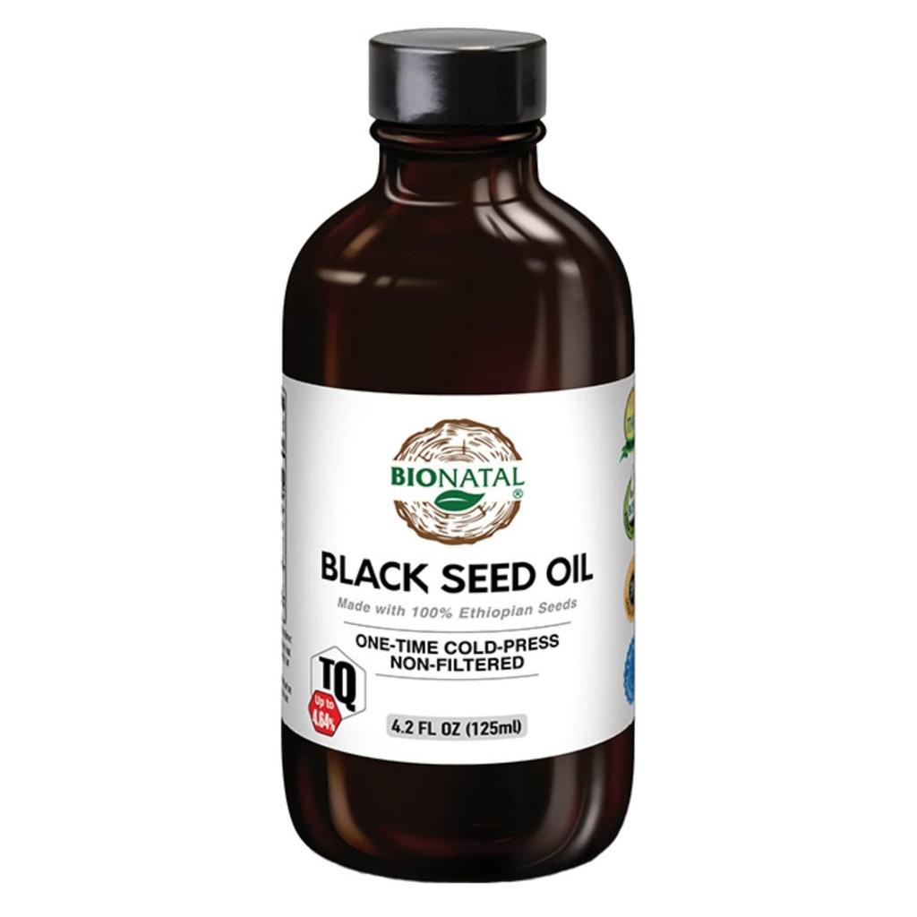 BioNatal 에티오피아 블랙 씨 오일 4.2oz 유리– 냉 프레스 Nigella Sativa 생산 블랙 Cumin 씨 오일, Unrefined & Non-Filtered, 높은 TQ 최대 4.64% – 지원 면역 체계, 소화 및 관절