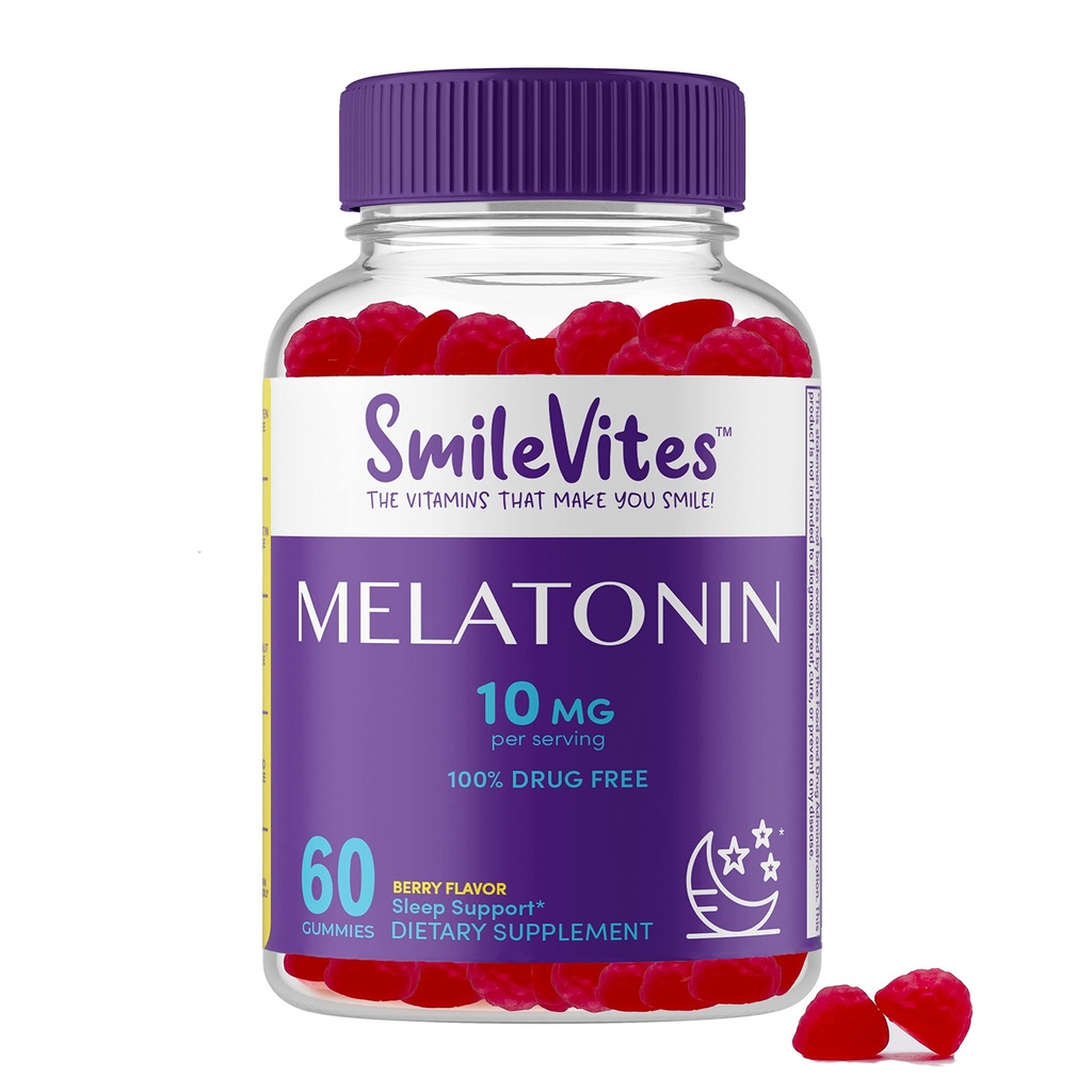 Heartland Pharma Melatonin Gummies 10mg | 100 %의 약물없는 수면 보조 | 휴식과 휴식 | Non-Habit Forming | Berry flavor | 60 개