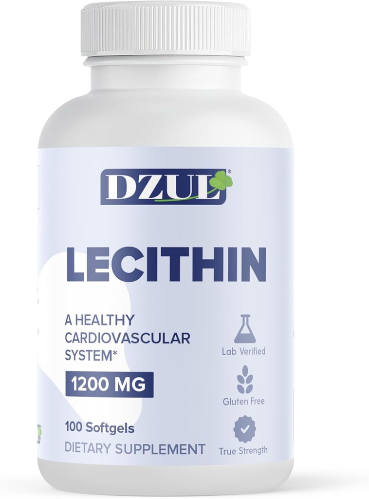 DZUL Pharma의 Soy Lecithin 1200 mg/100 Softgels/High 힘, 글루텐 자유로운과 실험실 증명하는