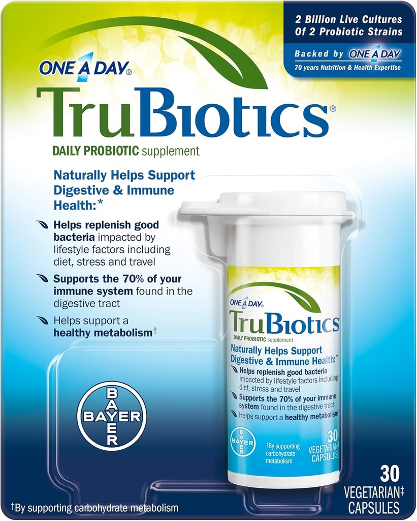 TruBiotics 매일 Probiotic 30 캡슐 - 글루텐 무료, Soy Free Digestive + Immune Health Support Supplement for Men and Women (Pack of 3)