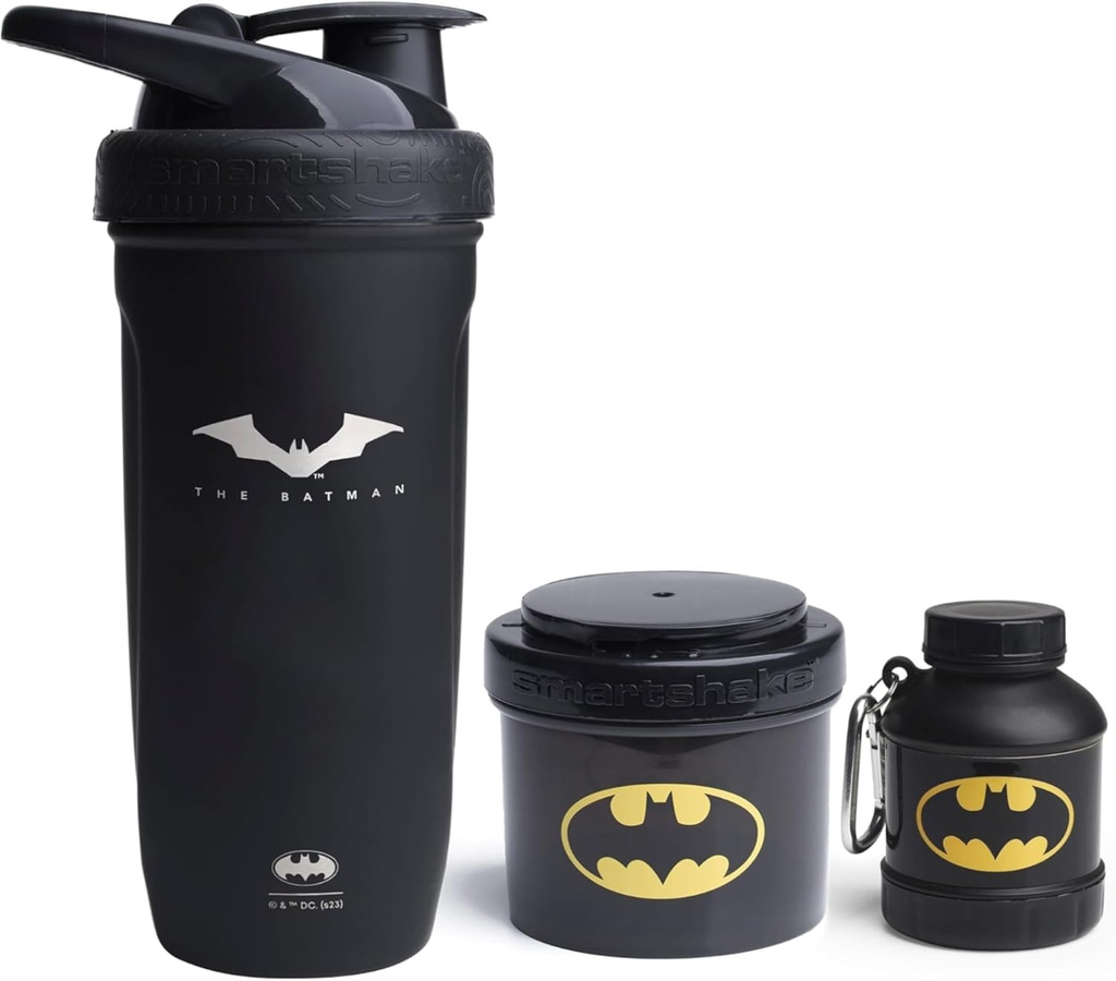 Smartshake DC 만화 번들 – 배트맨 스테인레스 스틸 단백질 셰이커 900ml Funnel 110ml 및 스토리지 용기 200ml.