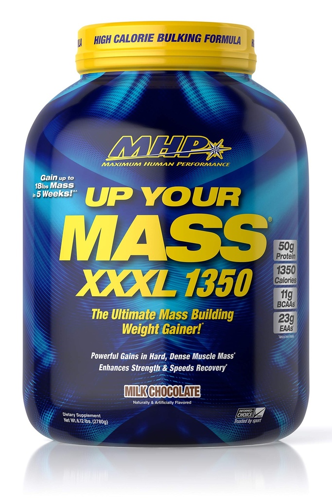 최대 인간적인 성과 MHP UYM XXXL 1350 대량 건축 무게 게인, 근육 질량 이익, w/50g 단백질, 높은 칼로리, 11g BCAAs, Leucine, 우유 초콜렛, 8 서빙