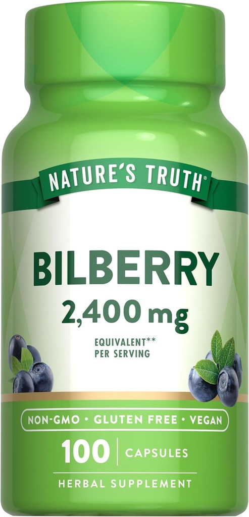 Nature's Truth Bilberry 추출물 캡슐 | 2400mg | 100개 조사 | Non-GMO & 글루텐 무료 보충