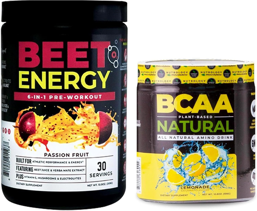 Nutrology Beet 자연적인 O2의 전 운동 분말, 열 과일 풍미 (30의 서빙) BCAA 자연적인, 식물 근거한 BCAA 분말, 레몬 맛 (30 서빙)