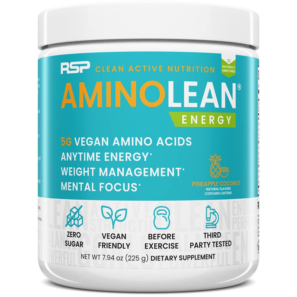 RSP Vegan AminoLean - 올인원 자연적인 전 운동, 아미노산 에너지, BCAA를 가진 무게 관리, 완전한 Vegan Preworkout 분말, 파인애플 코코넛