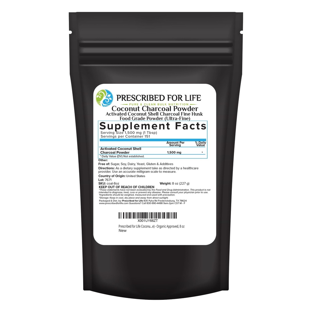 생활 활성화된 숯 분말, 코코넛 쉘 숯 Ultra Fine Husk Food Grade Powder (8 oz)
