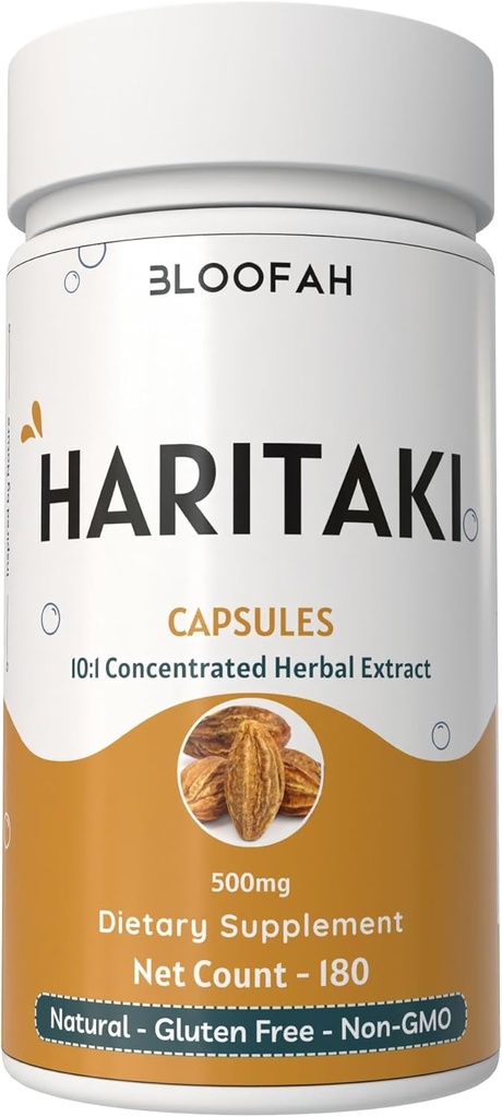 Haritaki 과일 캡슐 500mg | 10:1 추출물 자연적인 Haritaki 분말 (Terminalia chebula) | 비 GMO, 글루텐 자유로운 초본 보충교재 | 웰니스를 위한 편리한 캡슐 (180의 조사)