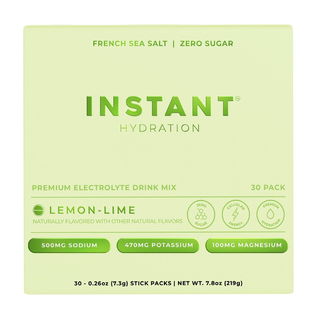 Instant Hydration Electrolytes Powder Packets - 레몬 라임 음료 혼합 - Zero Sugar - Keto, Vegan, Gluten-Free, Non-GMO - Boost Recovery, 두뇌 건강, 근육 및 조직 지원 - 30 스틱