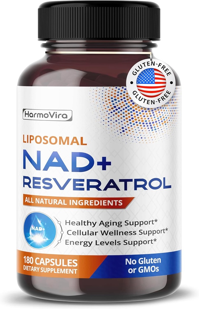 Cellular Energy & Healthy Aging 용 Resveratrol 200mg이있는 Liposomal NAD + 600mg - 180 캡슐 - 비 GMO, 미국 제작