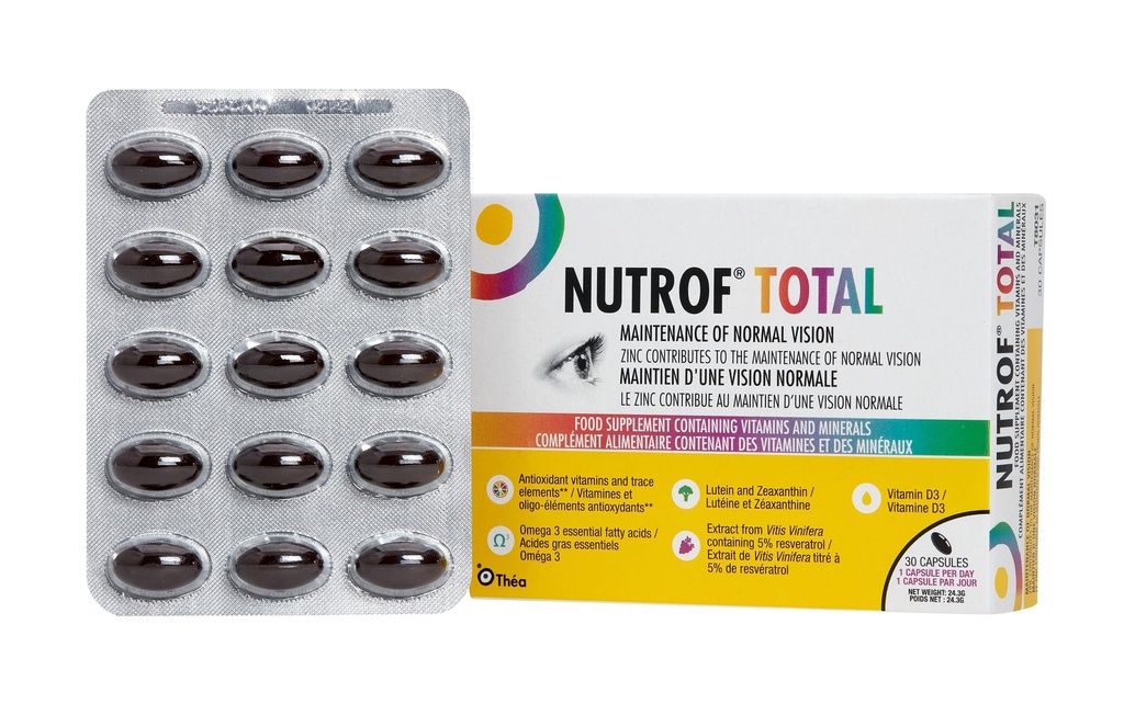 Nutrof 총 캡슐 - Lutein, Zeaxanthin, Omega 3 및 산화 방지제가있는 눈 건강 보충 | 최적의 눈 건강을위한 필수 영양사 | 30 캡슐 (1 일 1 개월 1 캡슐)