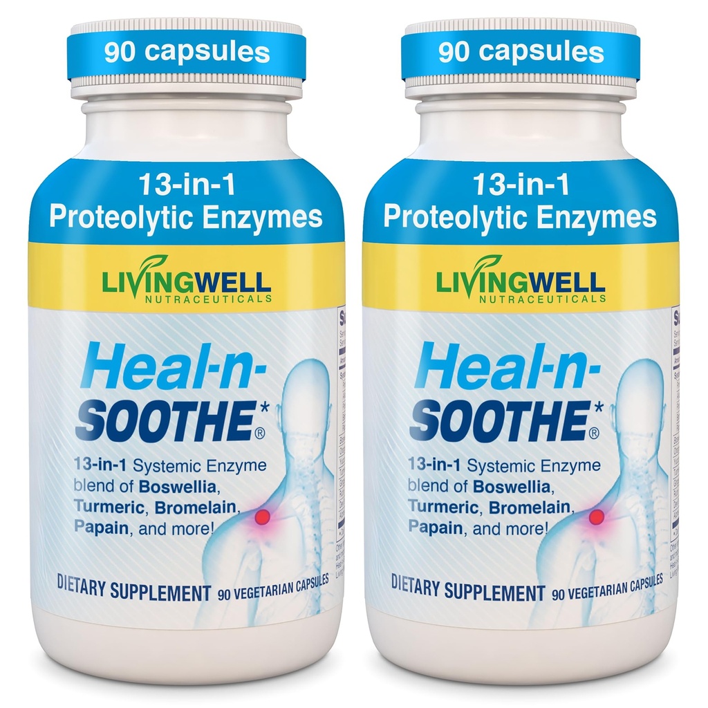 HEAL-N-SOOTHE 합동 지원 보충교재 - Boswellia, Turmeric & Ginger와 더불어 Bromelain & Papain 같이 Proteolytic 효소는 단백질 소화 기능 & 몸 방위 Wellness- 90 조사 (2 팩)를 승진시킵니다