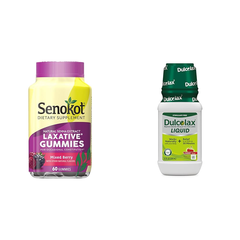 Senokot 규정식 보충교재 Laxative Gummies, 자연적인 Senna 추출물, Gentle & Dulcolax 액체 Laxative, 안락한 기복, 체리 풍미, 12 oz를 위한 자극제 자유로운 Laxative.