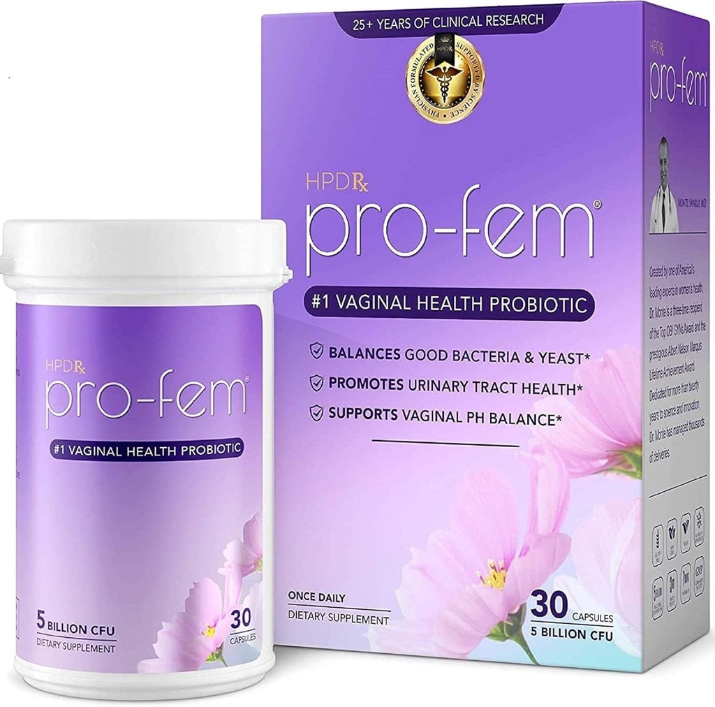HPD Rx Pro-Fem #1 Vaginal Health Probiotic | Vaginal Probiotics | 효모 및 PH 밸런스를 촉진하는 임상 입증 | 페미니인 프로바이오틱스 | 7일 근무 | 30 캡슐 | 1 팩