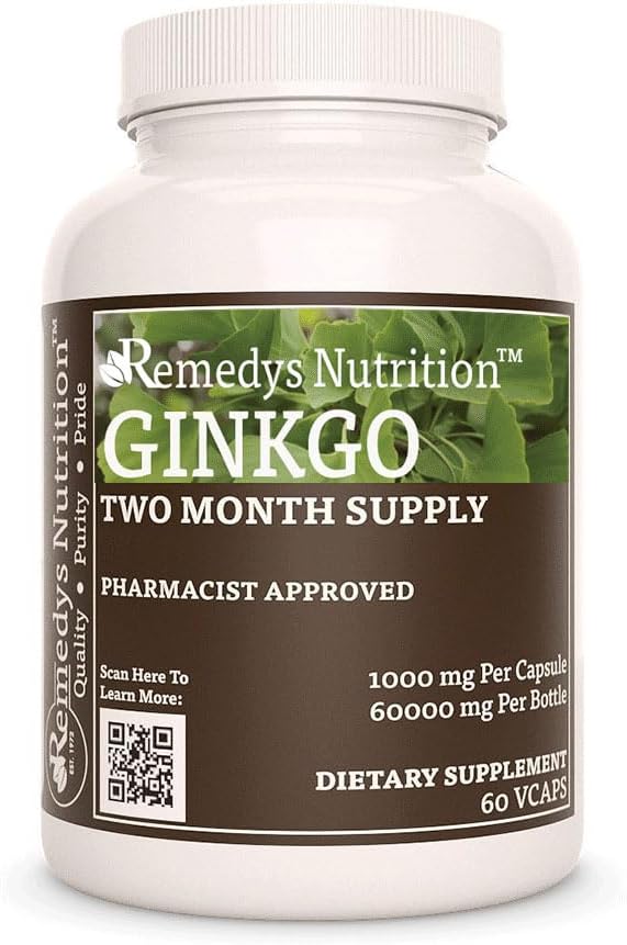 Remedy의 영양 Ginkgo Biloba | 1,000 mg, 60 Vegan 캡슐 초본 다이어트 보충 | 2 개월 공급