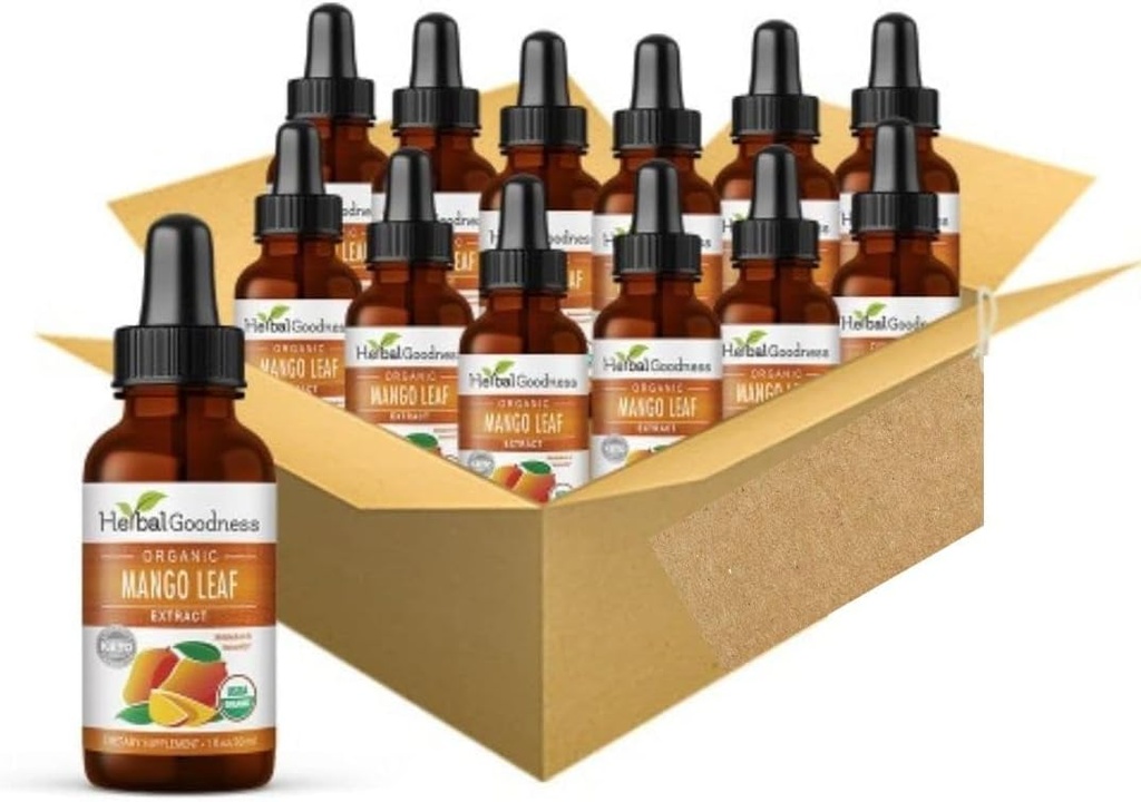 Herbal Goodness Mango 잎 추출물 유기 - Mangifera Indica - Metabolism, Gut, Immunity, 소화 지원, 일반 웰빙 - 12 (1oz) btls - Kosher - 미국에서 만든
