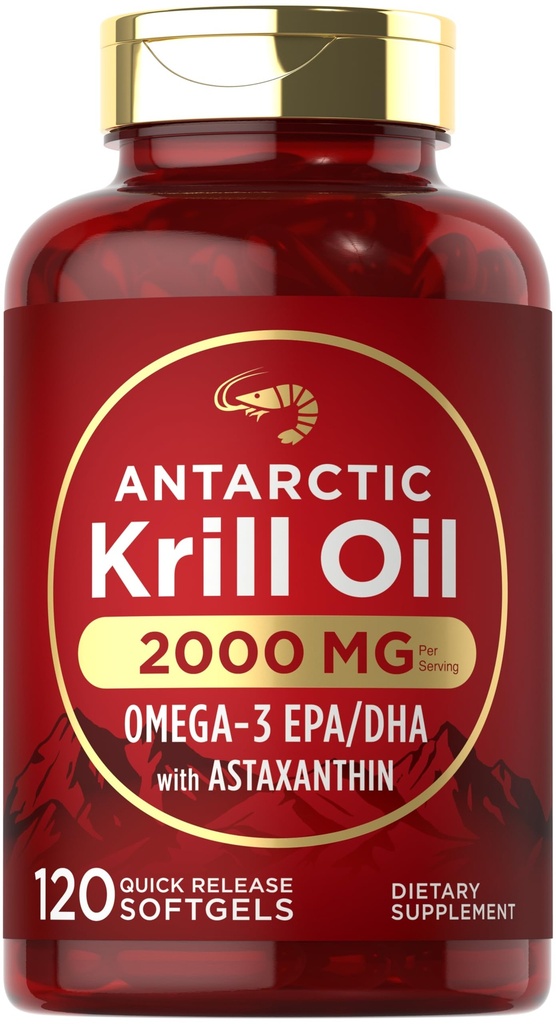 Carlyle Antarctic Krill Oil 2000mg | 120 Softgel | 오메가-3 EPA, DHA, Red Krill의 Astaxanthin Supplement 소스 | 최대 강도 | 실험실 테스트